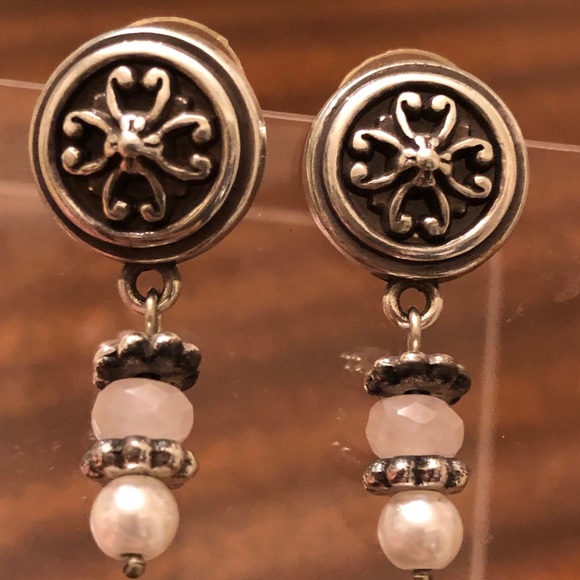 Brighton Vintage Hanging rose quartz and pearl pierced Earrings - Picture 11 of 12